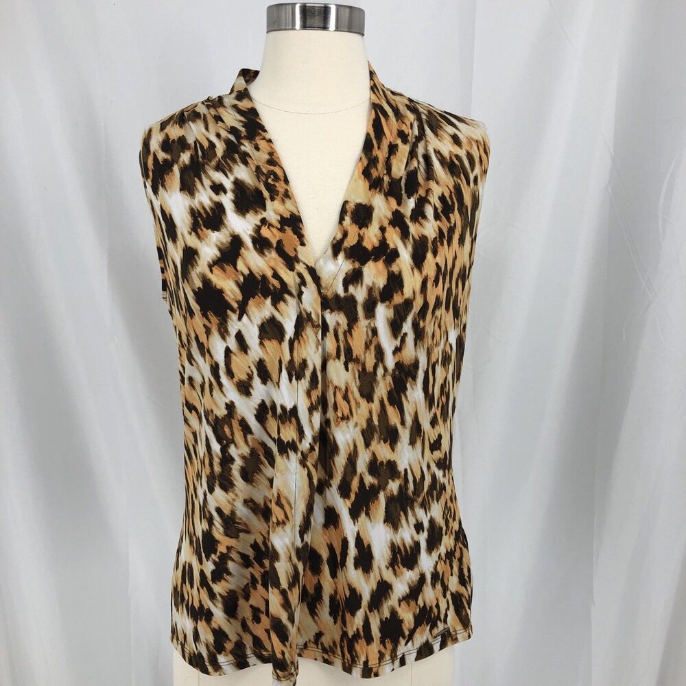 Calvin Klein Sleeveless Top V-Neck, Animal Print , Size Medium